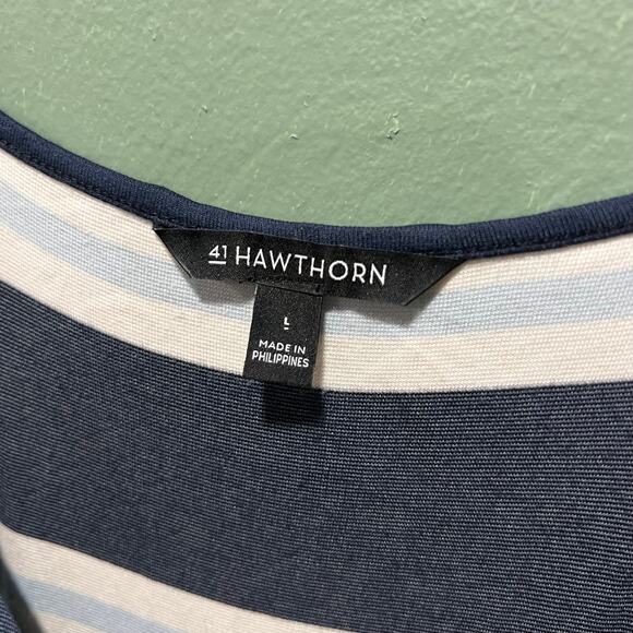 41 Hawthorn Navy Pink Striped Wrap Maxi Dress Size L Designer - Picture 2 of 3